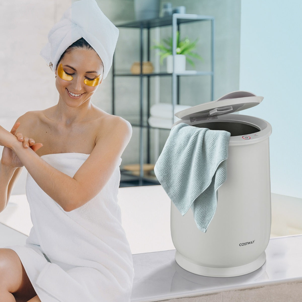 Towel Warmer Bucket with Flip-top Lid and Fragrance Holder-Grey
