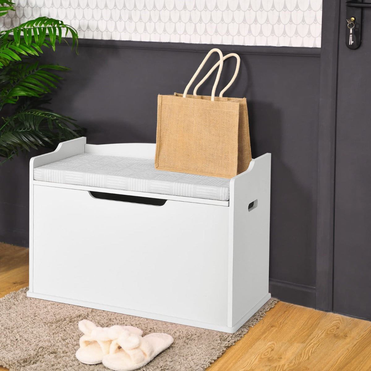 Costway Toy Box and Storage Chest with Seating Bench 2 Safety Hinges