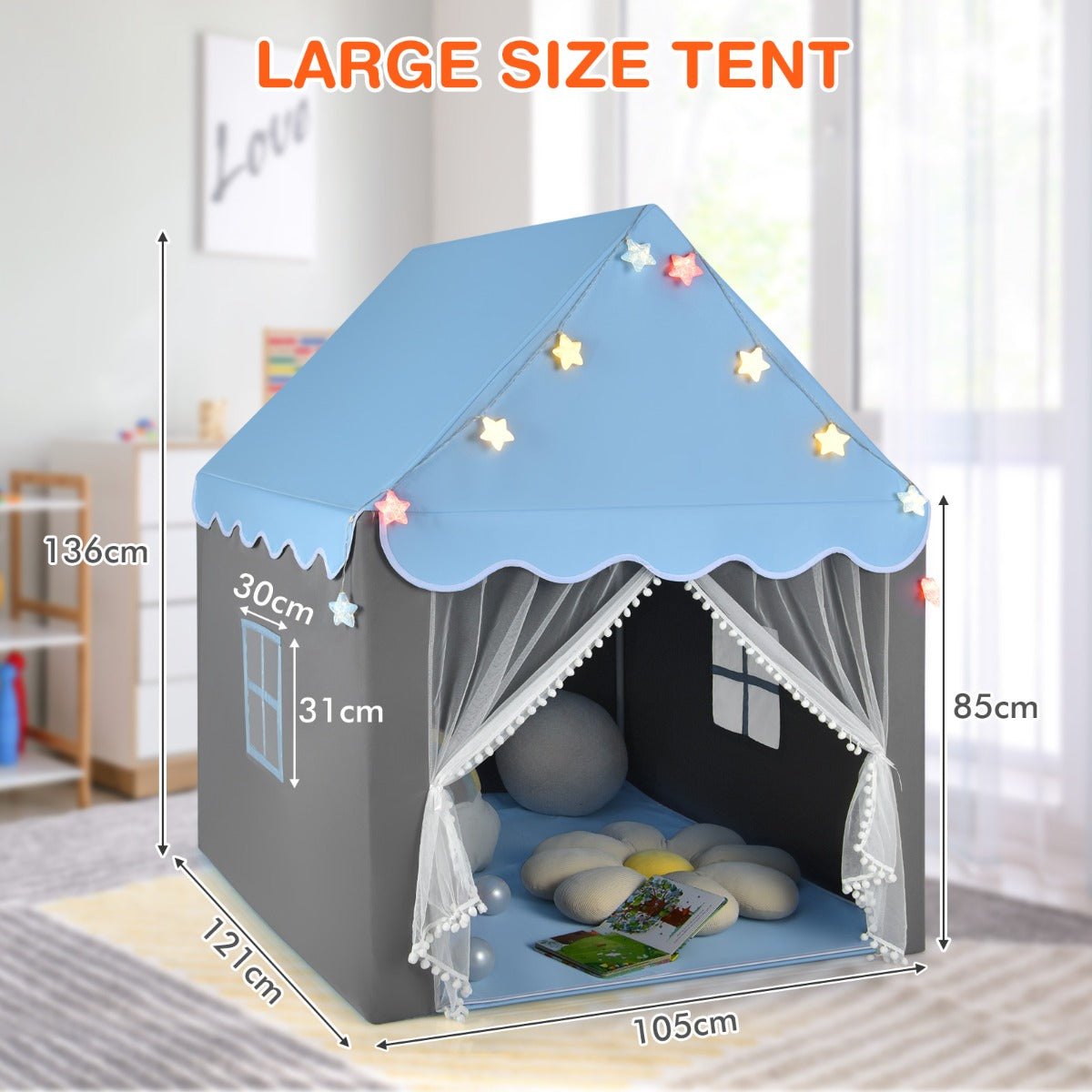 Kids Playhouse Tent with Washable Mat for Boys &amp; Girls-Blue