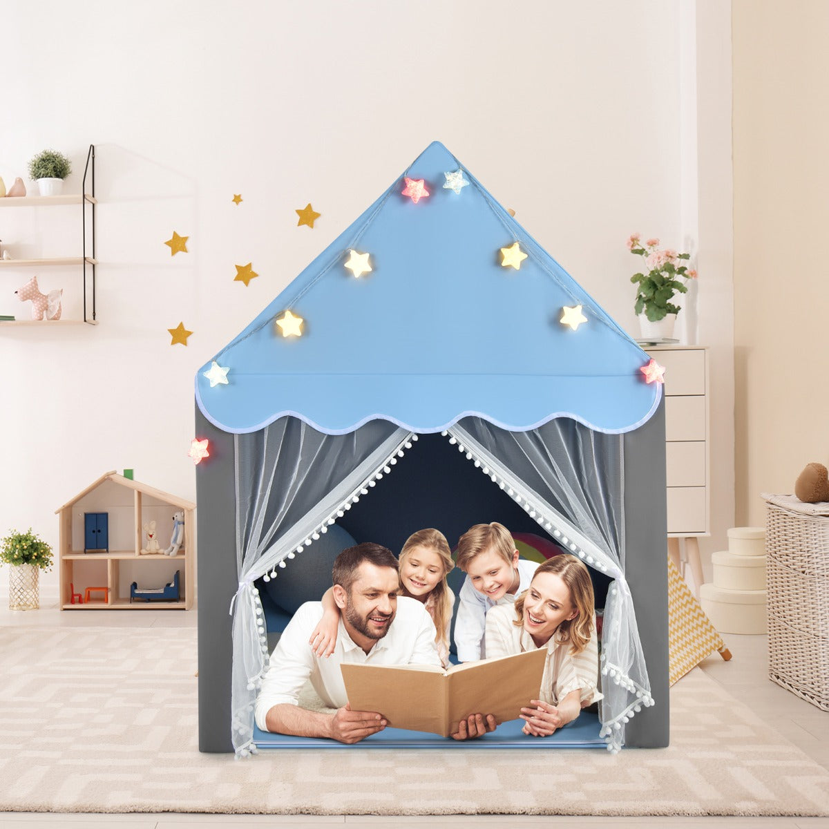Kids Playhouse Tent with Washable Mat for Boys &amp; Girls-Blue