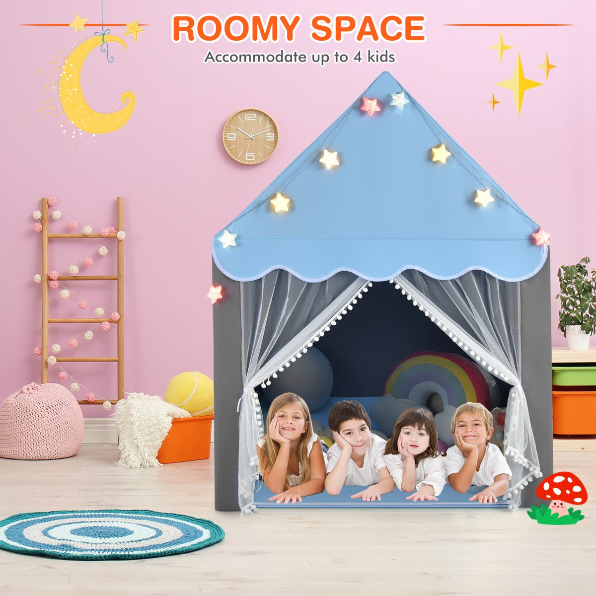 Kids Playhouse Tent with Washable Mat for Boys &amp; Girls-Blue
