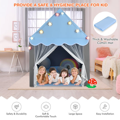 Kids Playhouse Tent with Washable Mat for Boys &amp; Girls-Blue
