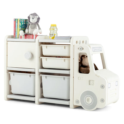 Costway Truck-shaped Toddler Storage Cabinet with Bins & Drawers Gray