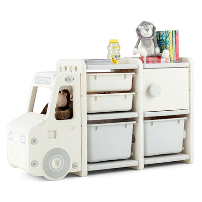 Costway Truck-shaped Toddler Storage Cabinet with Bins & Drawers Gray