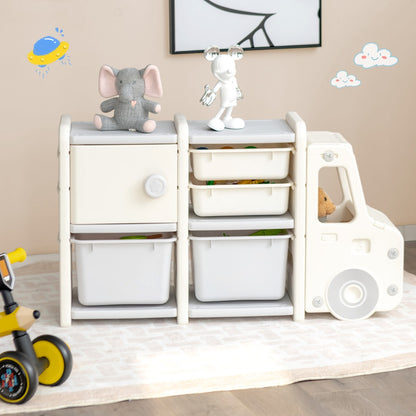Costway Truck-shaped Toddler Storage Cabinet with Bins & Drawers Gray