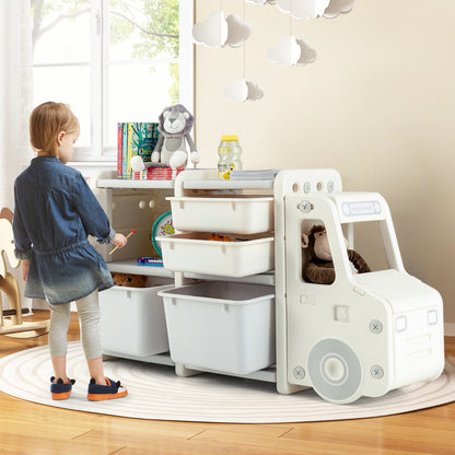Costway Truck-shaped Toddler Storage Cabinet with Bins & Drawers Gray