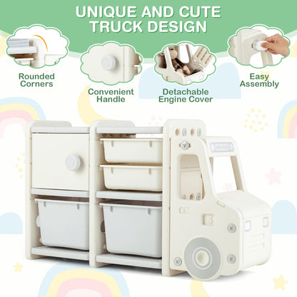 Costway Truck-shaped Toddler Storage Cabinet with Bins & Drawers Gray