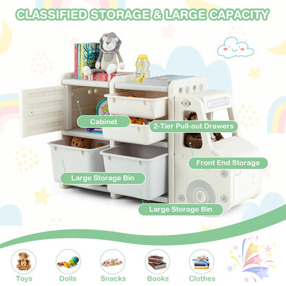 Costway Truck-shaped Toddler Storage Cabinet with Bins & Drawers Gray