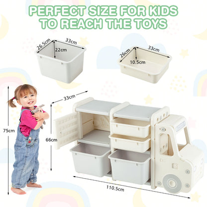 Costway Truck-shaped Toddler Storage Cabinet with Bins & Drawers Gray