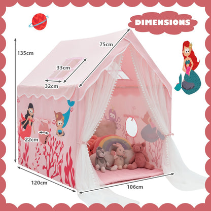 Large Kids Play Tent with Removable Padded Mat &amp; Gauze Door Curtain-Pink