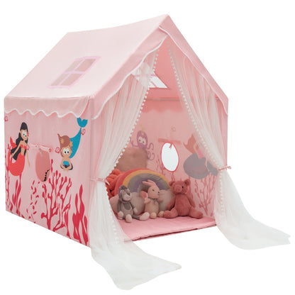 Large Kids Play Tent with Removable Padded Mat &amp; Gauze Door Curtain-Pink