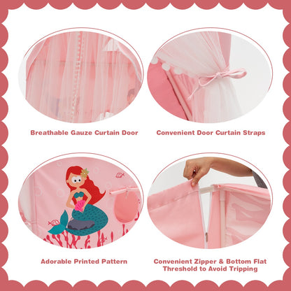 Large Kids Play Tent with Removable Padded Mat &amp; Gauze Door Curtain-Pink