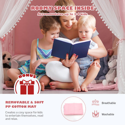 Large Kids Play Tent with Removable Padded Mat &amp; Gauze Door Curtain-Pink
