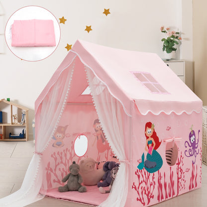 Large Kids Play Tent with Removable Padded Mat &amp; Gauze Door Curtain-Pink