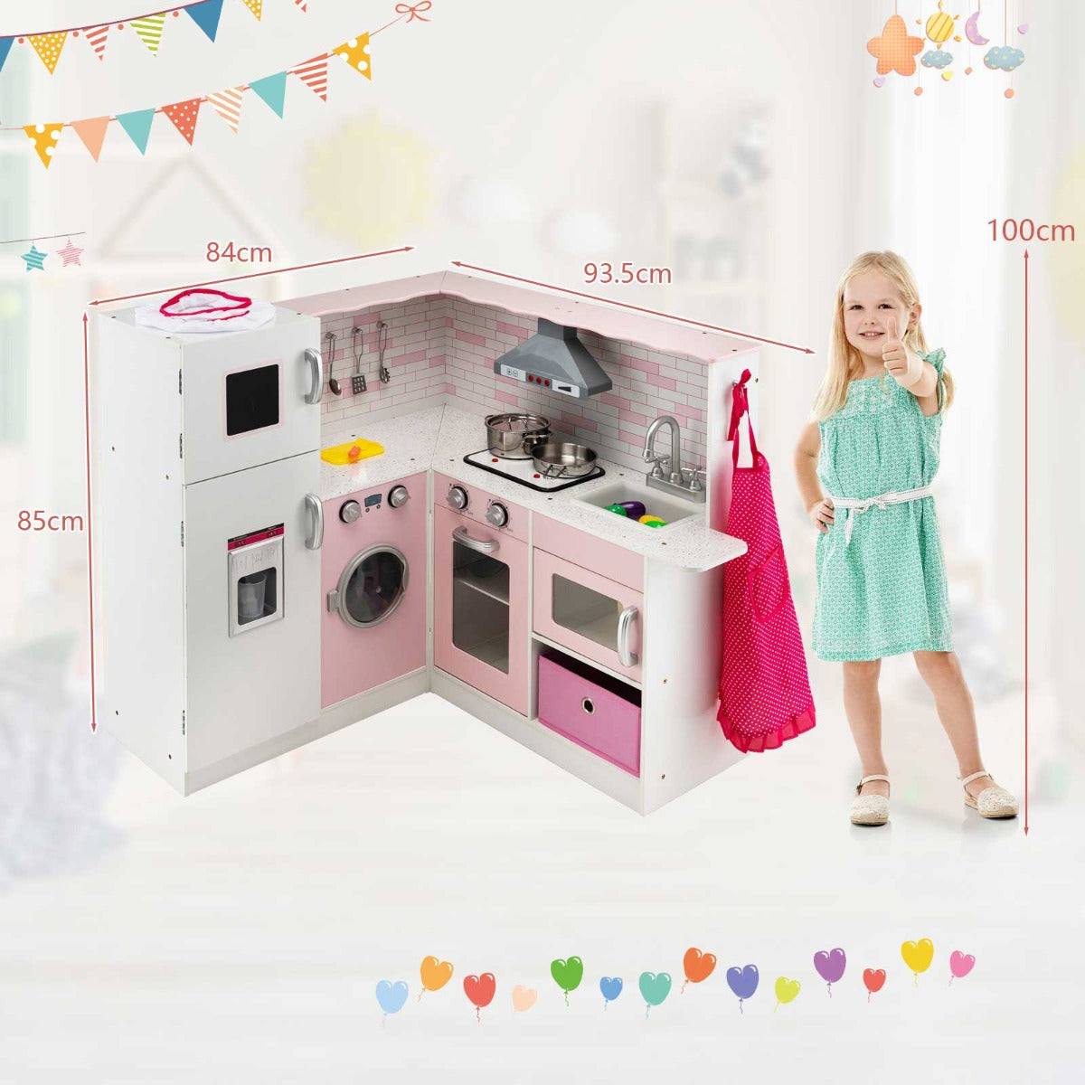 Costway Kids Kitchen Pretend Play Set with Cookware & Apron