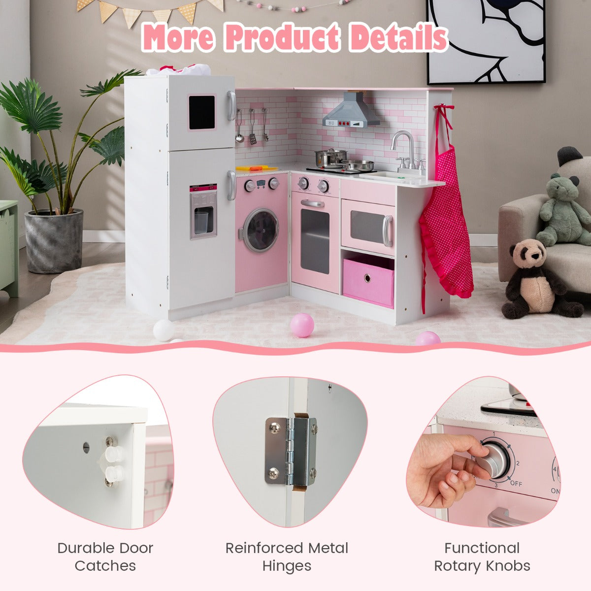 Costway Kids Kitchen Pretend Play Set with Cookware & Apron