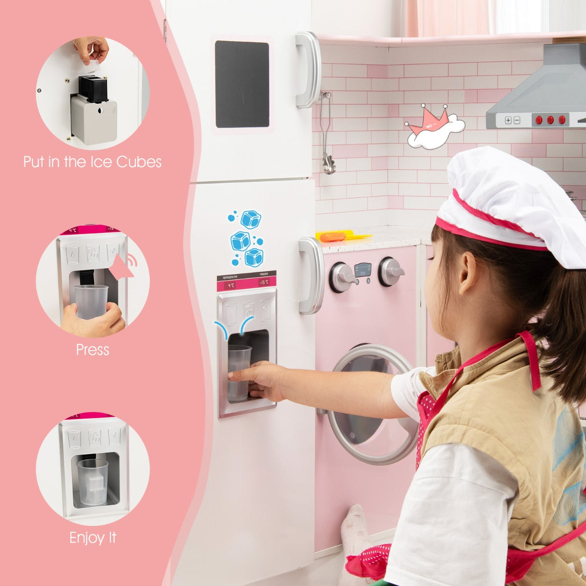 Costway Kids Kitchen Pretend Play Set with Cookware & Apron