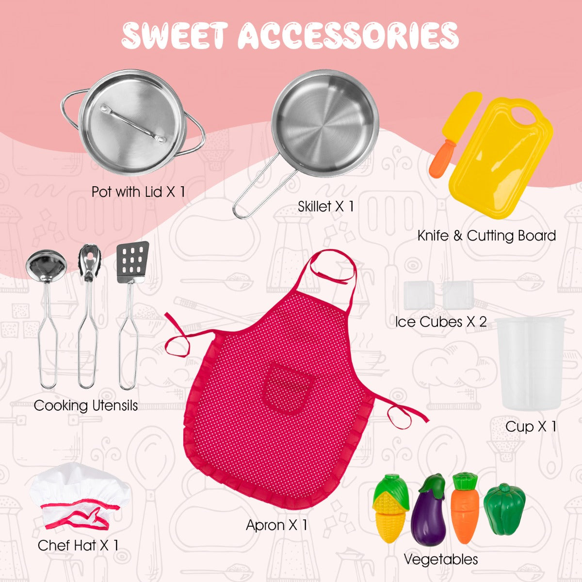 Costway Kids Kitchen Pretend Play Set with Cookware & Apron