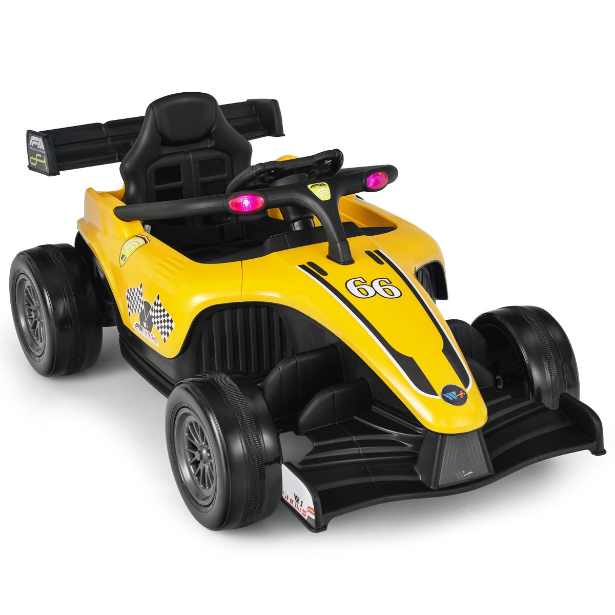 12V children's electric racing car with soft start system to prevent sudden acceleration and stopping