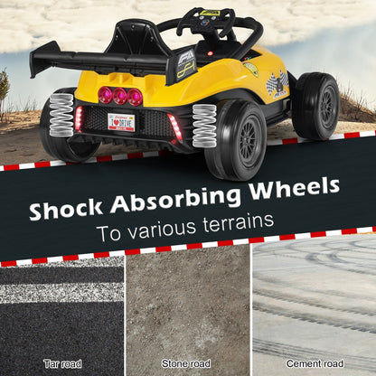 Sporty kids ride-on vehicle with two manual speeds, durable wheels, and comfortable safe seating