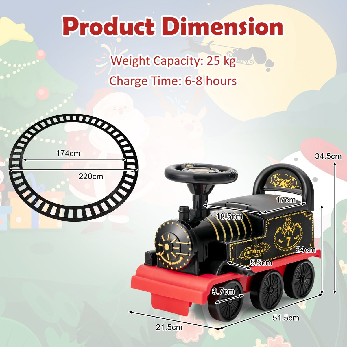 6V Electric Kids Ride On Train Toy with Track &amp;amp; 6 Wheels-Black
