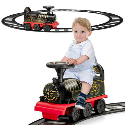 6V Electric Kids Ride On Train Toy with Track &amp;amp; 6 Wheels-Black
