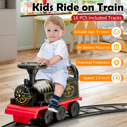 6V Electric Kids Ride On Train Toy with Track &amp;amp; 6 Wheels-Black