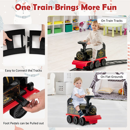 6V Electric Kids Ride On Train Toy with Track &amp;amp; 6 Wheels-Black