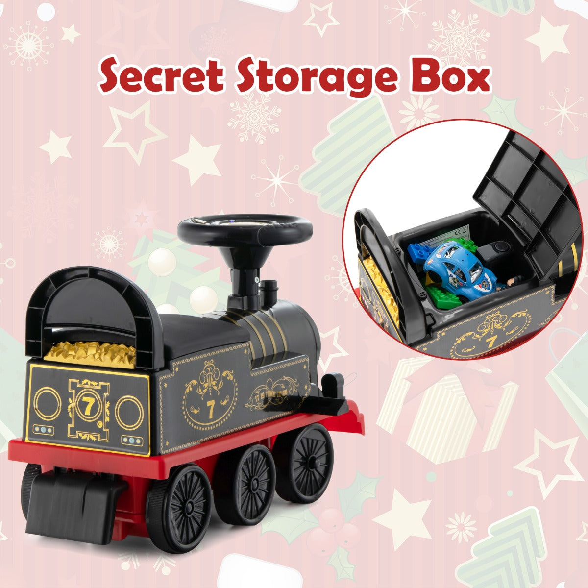 6V Electric Kids Ride On Train Toy with Track &amp;amp; 6 Wheels-Black