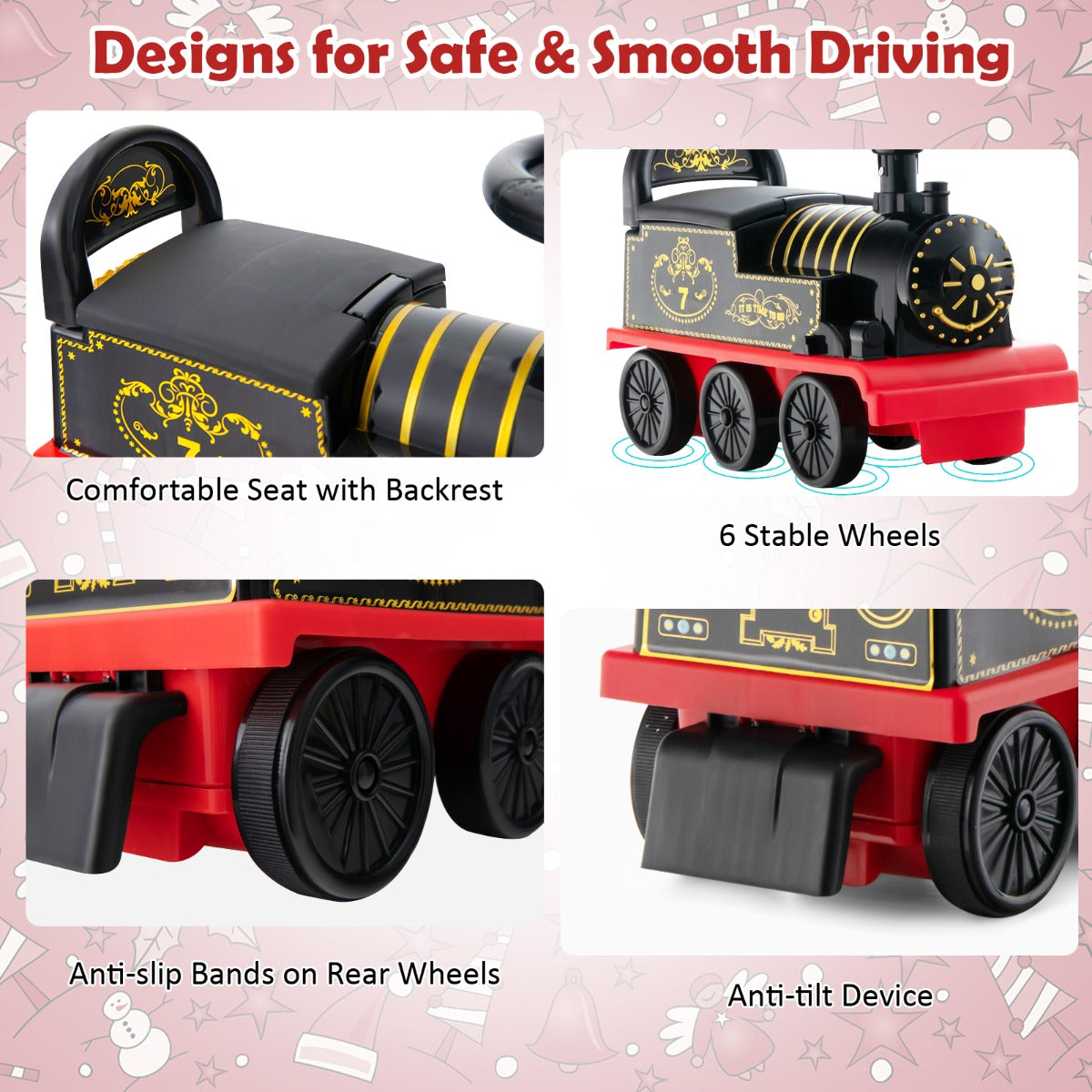 6V Electric Kids Ride On Train Toy with Track &amp;amp; 6 Wheels-Black