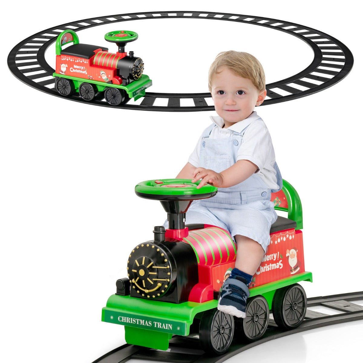 6V Electric Kids Ride On Train Toy with Track &amp;amp; 6 Wheels-Green