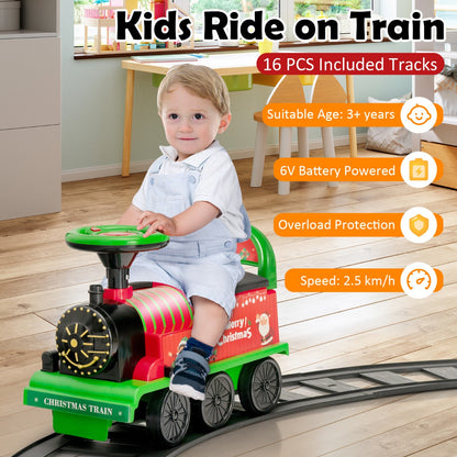 6V Electric Kids Ride On Train Toy with Track &amp;amp; 6 Wheels-Green