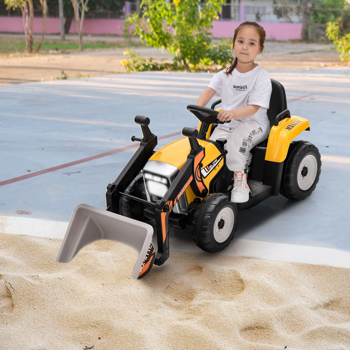 12V Kids Ride on Excavator with Adjustable Arm and Bucket-Yellow