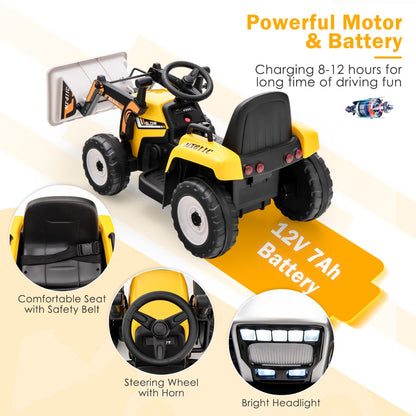 12V Kids Ride on Excavator with Adjustable Arm and Bucket-Yellow