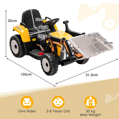 12V Kids Ride on Excavator with Adjustable Arm and Bucket-Yellow
