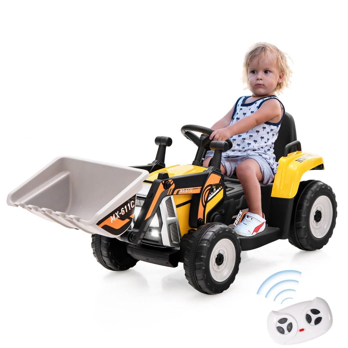 12V Kids Ride on Excavator with Adjustable Arm and Bucket-Yellow
