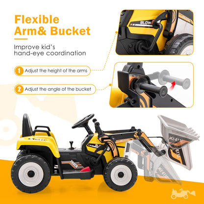 12V Kids Ride on Excavator with Adjustable Arm and Bucket-Yellow