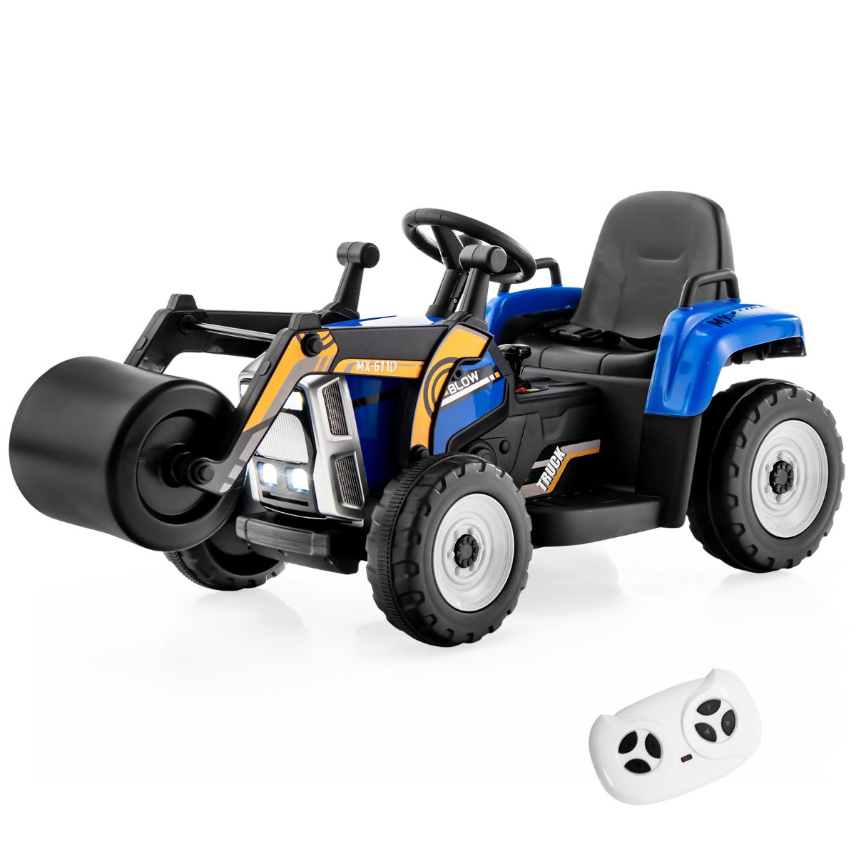 12V Kids Ride on Road Roller with 2.4G Remote Control &amp; LED Lights-Blue
