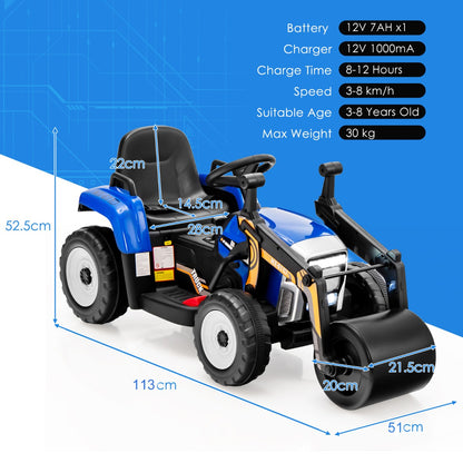 12V Kids Ride on Road Roller with 2.4G Remote Control &amp; LED Lights-Blue