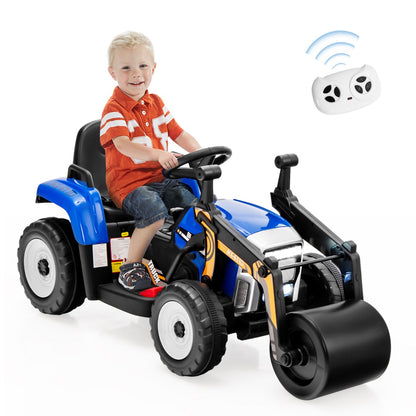 12V Kids Ride on Road Roller with 2.4G Remote Control &amp; LED Lights-Blue