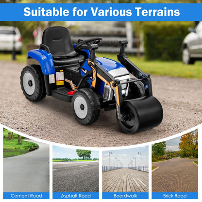 12V Kids Ride on Road Roller with 2.4G Remote Control &amp; LED Lights-Blue