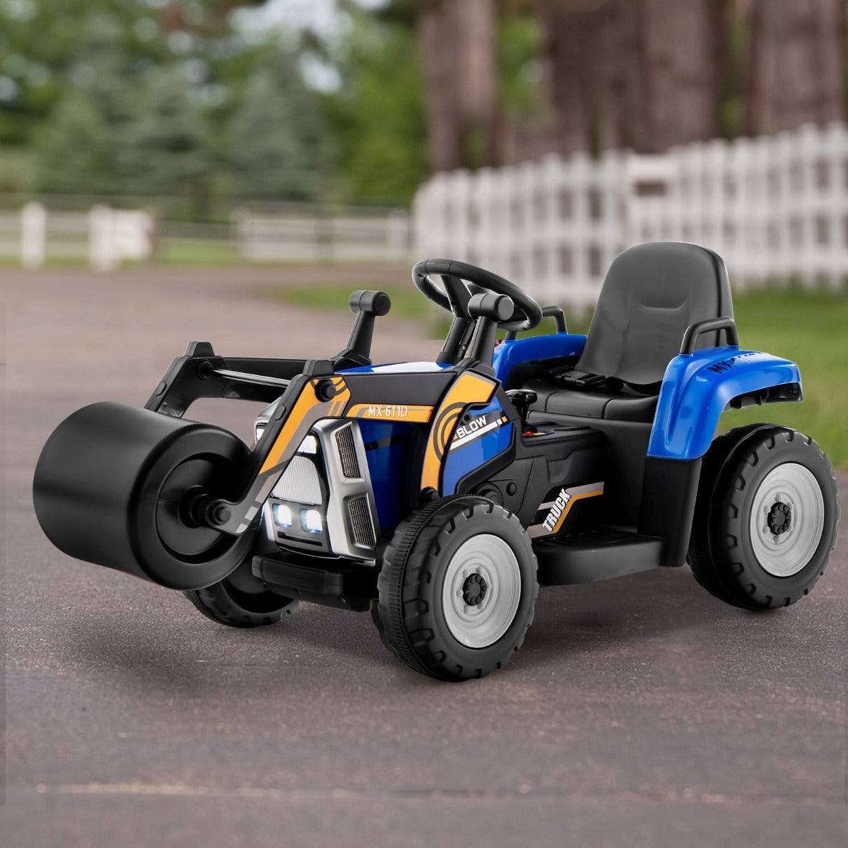 12V Kids Ride on Road Roller with 2.4G Remote Control &amp; LED Lights-Blue