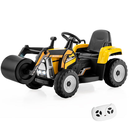 12V Kids Ride on Road Roller with 2.4G Remote Control &amp; LED Lights-Yellow