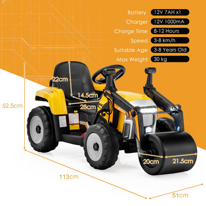 12V Kids Ride on Road Roller with 2.4G Remote Control &amp; LED Lights-Yellow
