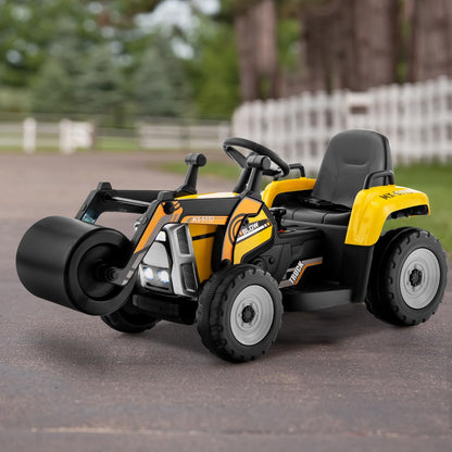12V Kids Ride on Road Roller with 2.4G Remote Control &amp; LED Lights-Yellow