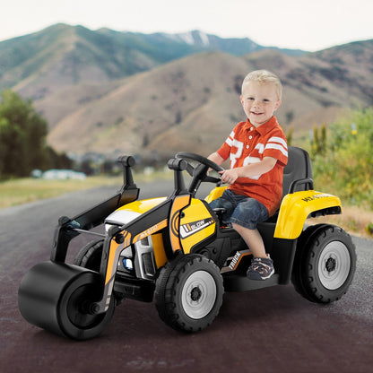 12V Kids Ride on Road Roller with 2.4G Remote Control &amp; LED Lights-Yellow