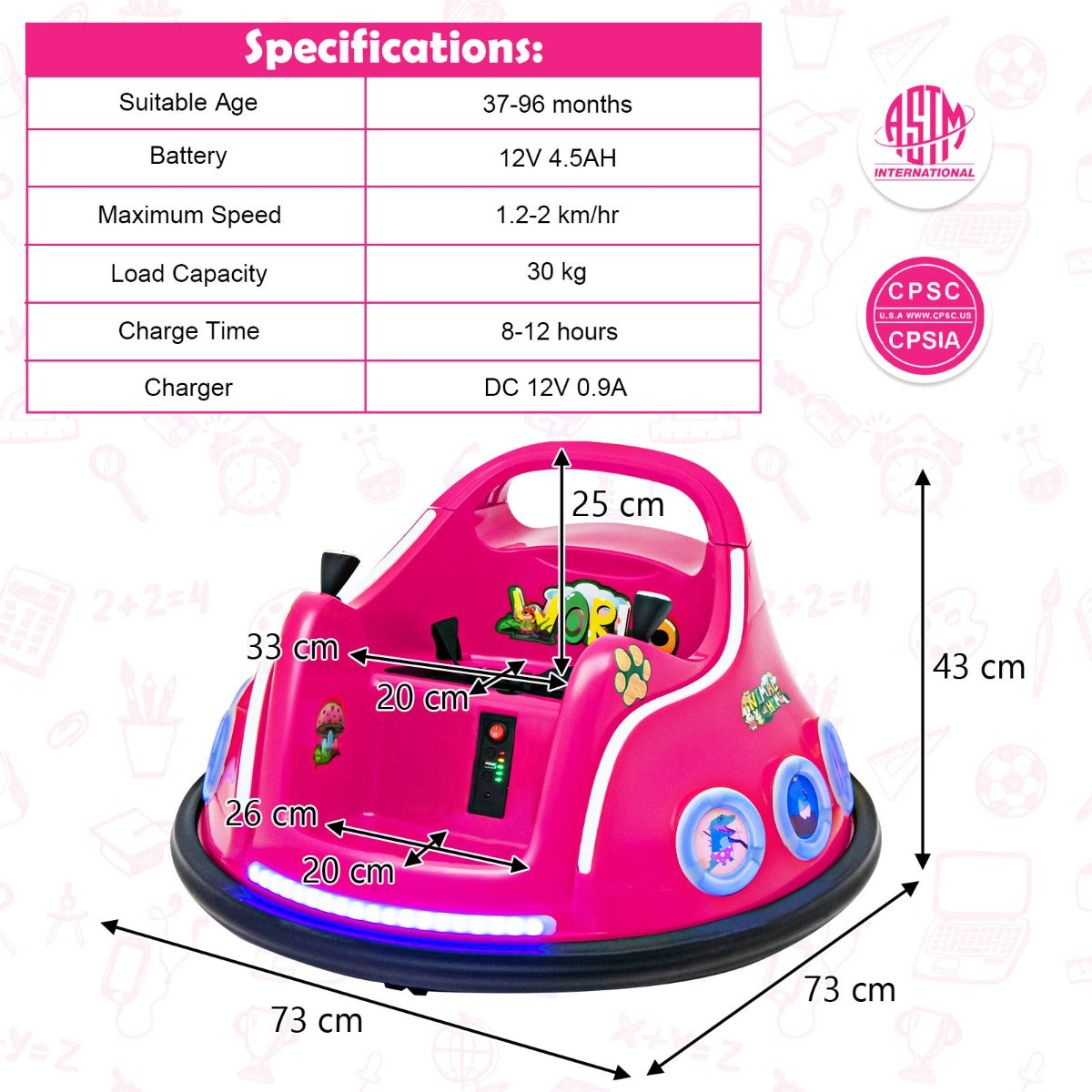 12V Electric Ride On Car with Remote Control for Kids-Pink