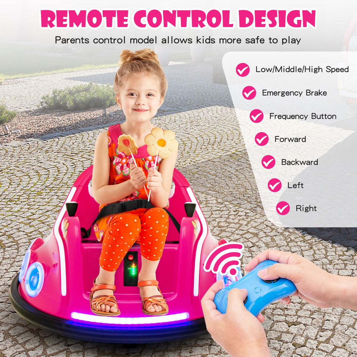 12V Electric Ride On Car with Remote Control for Kids-Pink