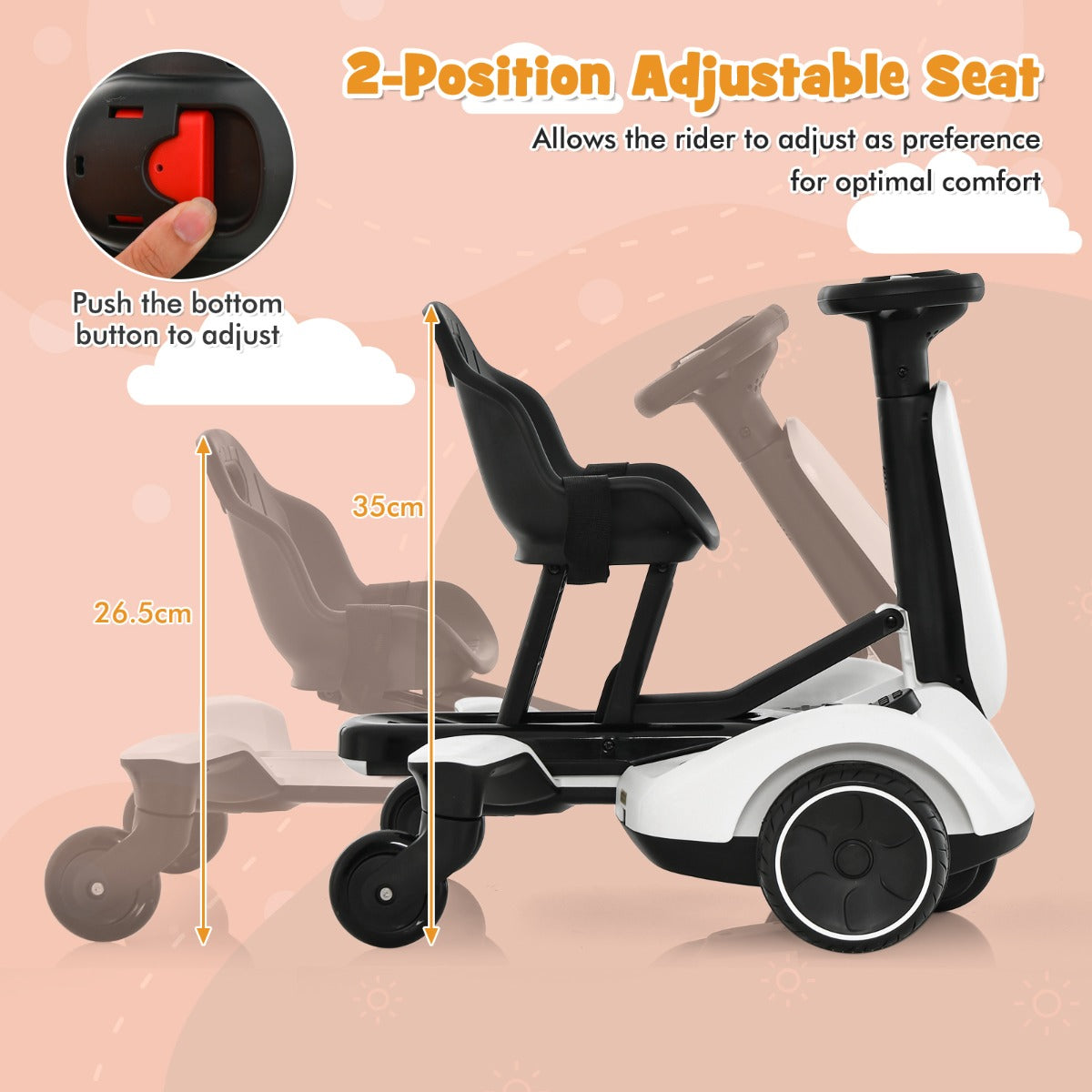 Costway Kids Ride on Drift Car with Adjustable Seat Height &nbsp;-White