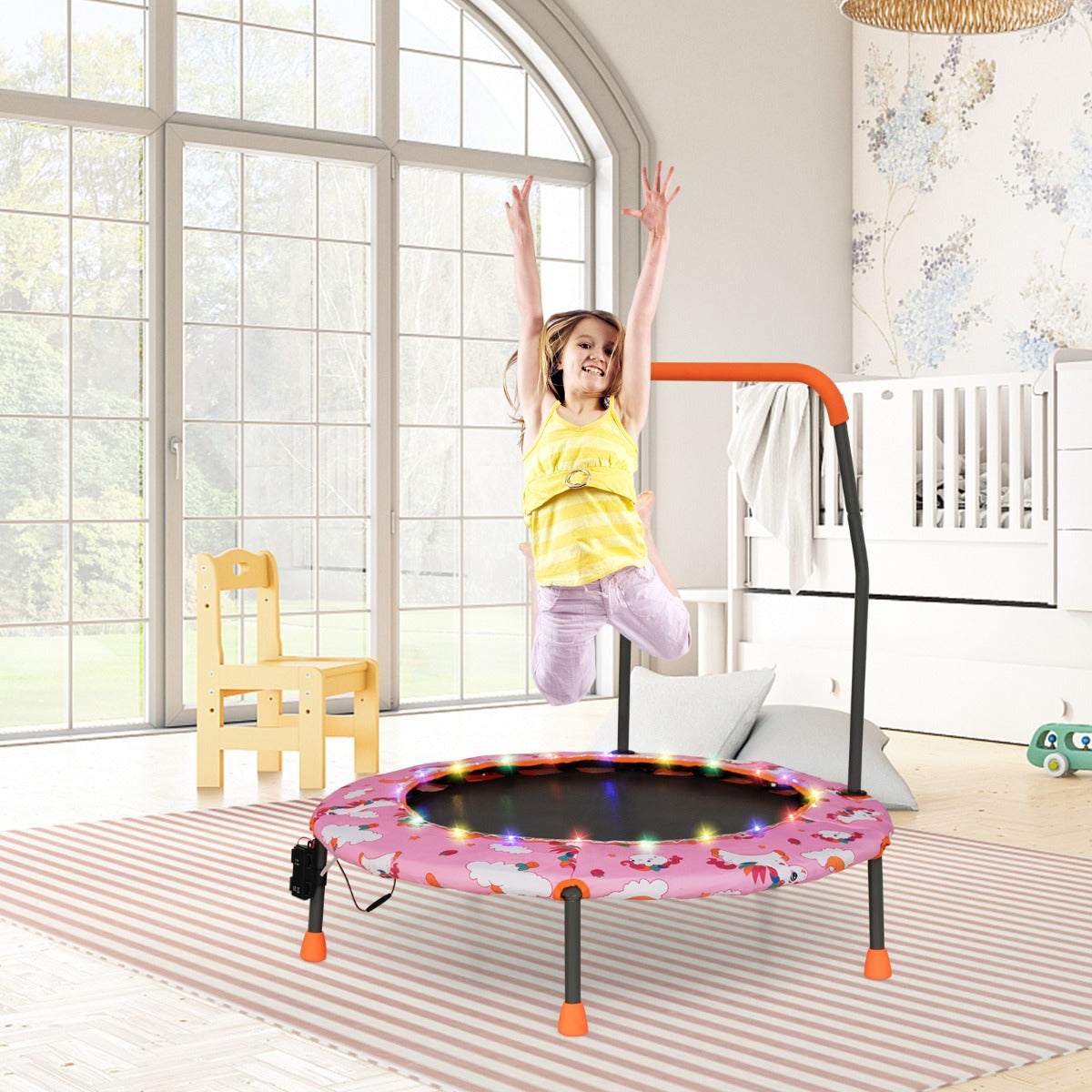 Toddler Music Trampoline with Colorful LED Lights for Kids-Pink